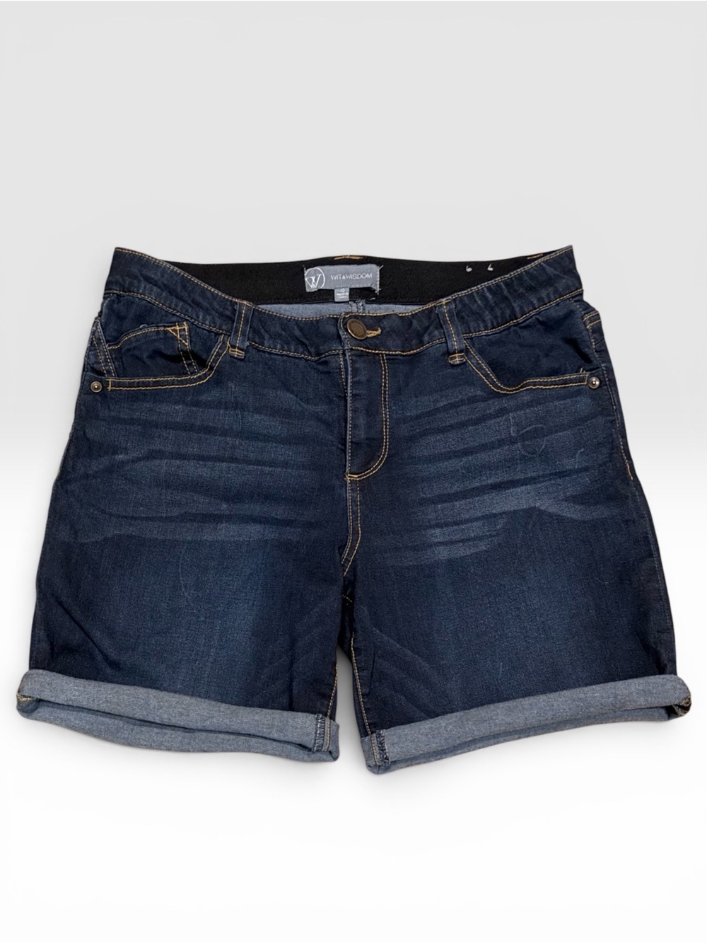 Wit & Wisdom Ab’Solution Dark Wash Cuffed Denim Shorts Size 10 Stretch